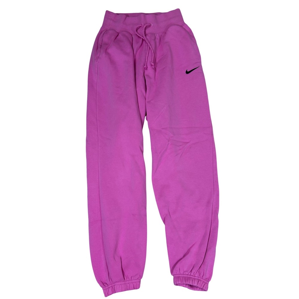 Nike Women's Pink High Waisted Sweatpants Joggers Drawstring Black‎ Logo Size XS
